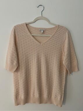 Ella Moss Womens V Neck Sweater Size M Blush Pink Honeycomb Knit Short Sleeve
